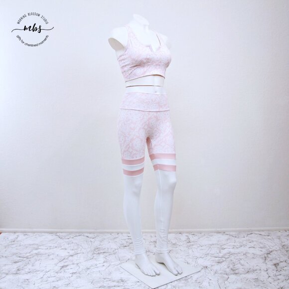 NWT Bundle of Noire Blanc Floral Workout Bra & Leggings Orange Pink White Women - Picture 2 of 12